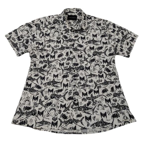 Marcel Von Berlin Short Sleeve Button Down Shirt Shark Print Black White Size 42 - Picture 1 of 11